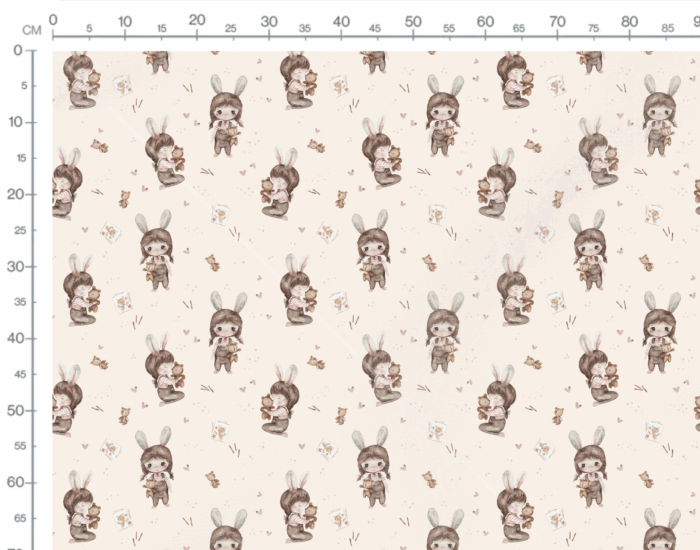 Tissu Imprimé Fille Lapin Adorable Beige, 10 tissus au choix – Image 3