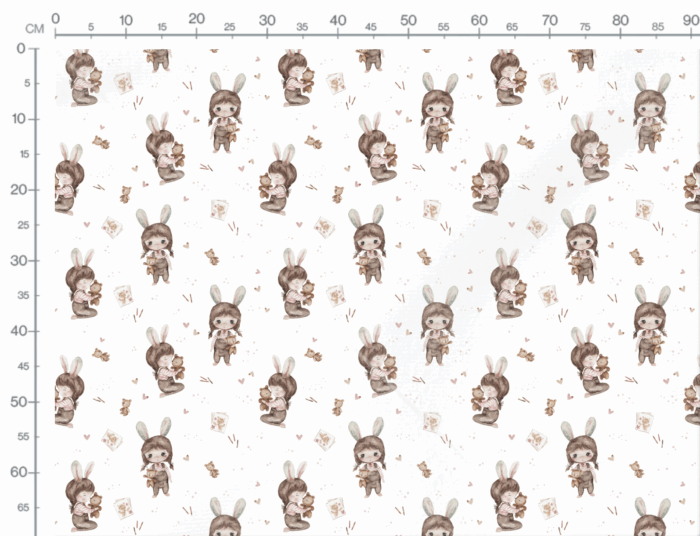 Tissu Imprimé Fille Lapin Adorable Blanc, 7 tissus au choix – Image 3