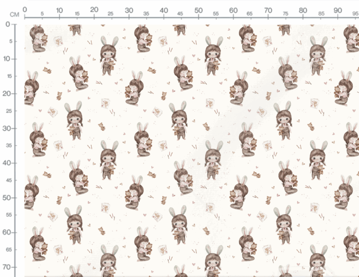 Tissu Imprimé Fille Lapin Adorable Crème, 7 tissus au choix – Image 3