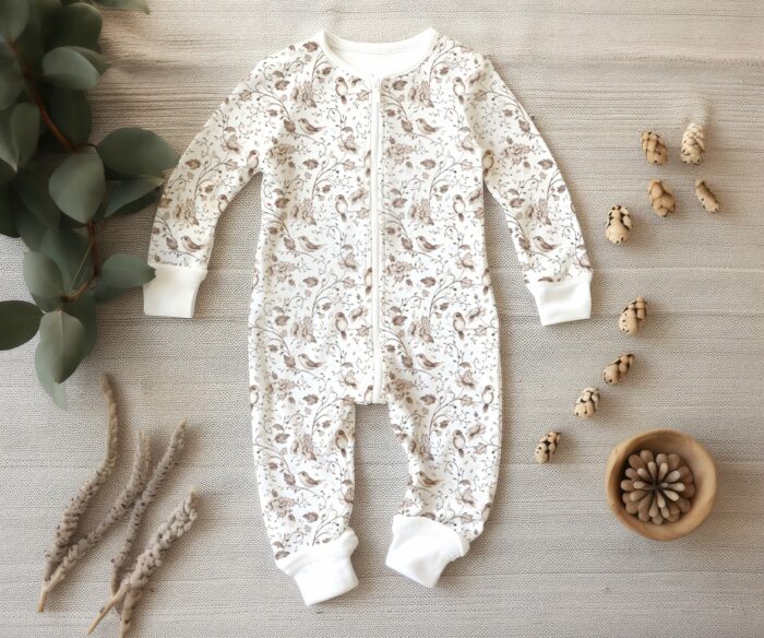 Tissu Imprimé Fleuri Oiseaux Mignons Beige Petit, 7 tissus au choix – Image 4