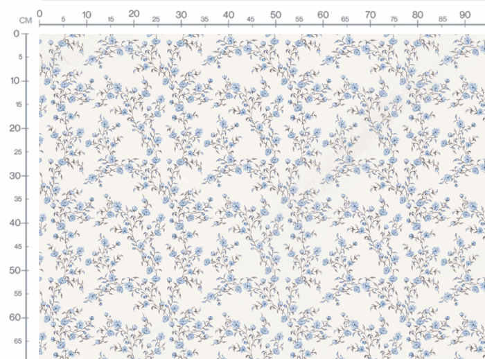 Tissu Imprimé Fleuri Vintage Johanna Crème Bleu, 7 tissus au choix – Image 3
