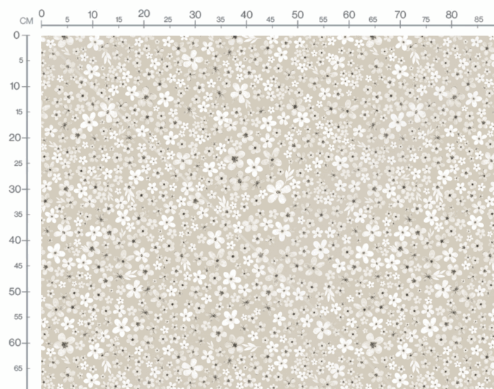 Tissu Imprimé Fleurs Blanches Prairie Beige Gris, 7 tissus au choix – Image 3