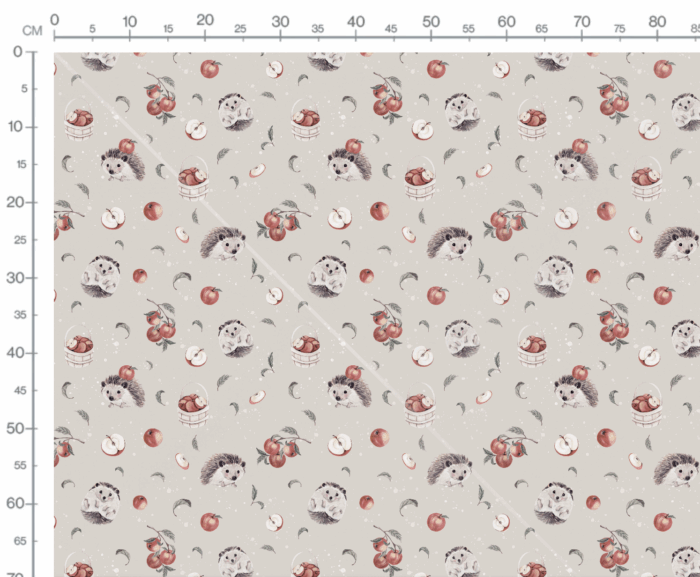 Tissu Imprimé Hérisson Mignon Pommes Beige Gris, 7 tissus au choix – Image 3