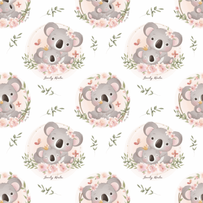 Tissu Imprimé Exclusif Koala Mignon Bébé Feuilles, 7 tissus au choix – Image 3