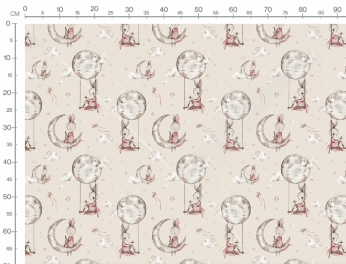 Tissu Imprimé Lapin Mignon Lune Beige Grand, 7 tissus au choix – Image 3