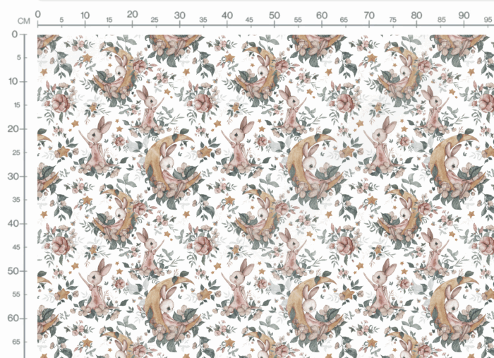 Tissu Imprimé Lapin Mignon Lune Fleuri Blanc, 7 tissus au choix – Image 3