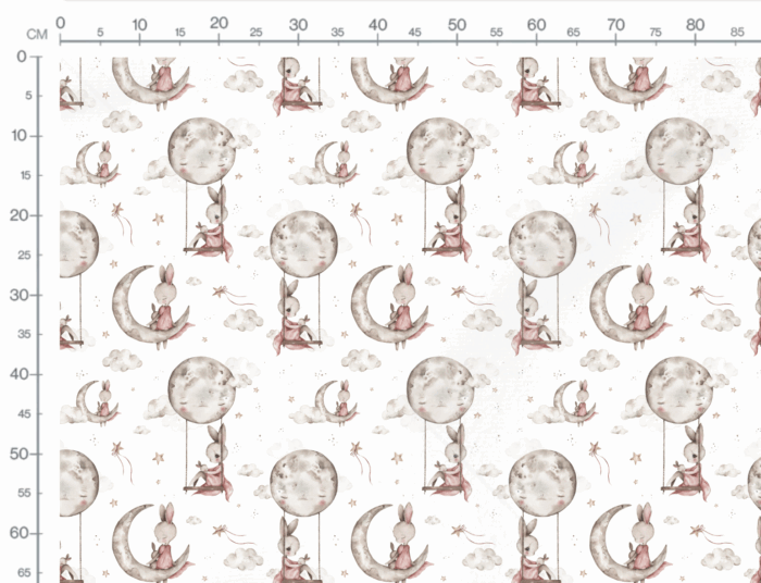 Tissu Imprimé Lapin Mignon Lune Blanc Grand, 7 tissus au choix – Image 3