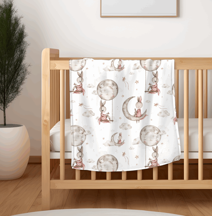 Tissu Imprimé Lapin Mignon Lune Gris Grand, 7 tissus au choix – Image 4