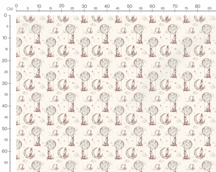 Tissu Imprimé Lapin Mignon Lune Crème Petit, 7 tissus au choix – Image 3