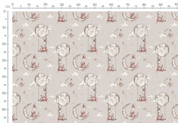 Tissu Imprimé Lapin Mignon Lune Gris Grand, 7 tissus au choix – Image 3