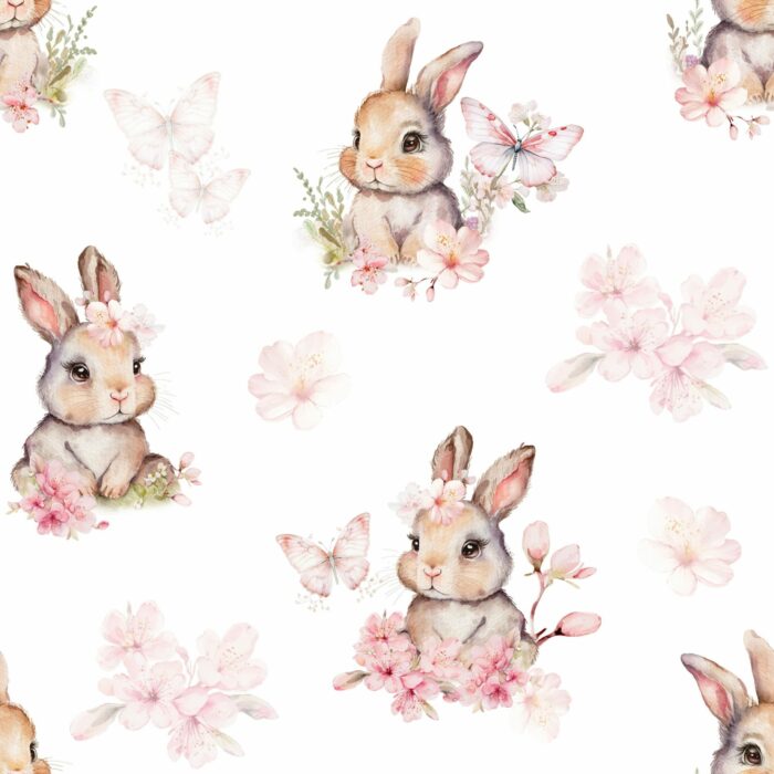 Tissu Imprimé Exclusif Lapin Mignon Printemps Petit, 7 tissus au choix