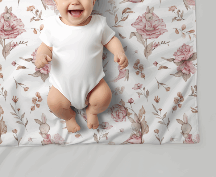 Tissu Imprimé Lapin Mignon Roses Crème Grand, 7 tissus au choix – Image 4
