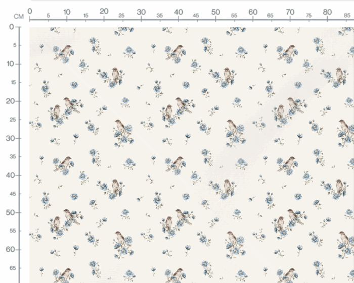 Tissu Imprimé Oiseaux Fleurs Bleues Crème, 7 tissus au choix – Image 3