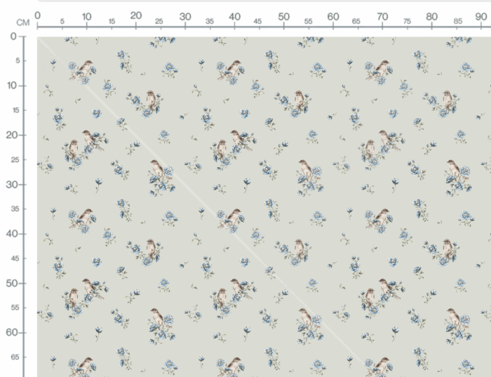Tissu Imprimé Oiseaux Fleurs Bleues Vert, 7 tissus au choix – Image 3