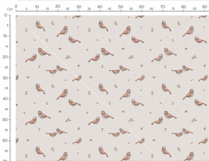 Tissu Imprimé Oiseaux Mignons Beige Gris Grand, 7 tissus au choix – Image 3