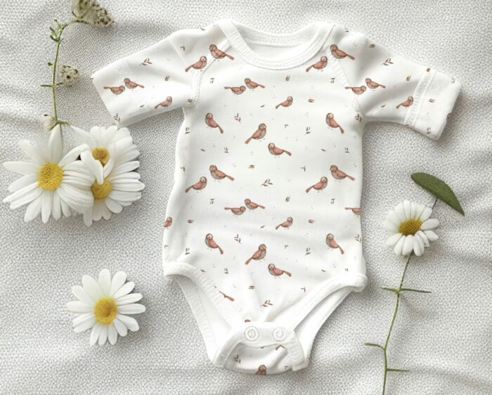 Tissu Imprimé Oiseaux Mignons Beige Gris Petit, 7 tissus au choix – Image 4