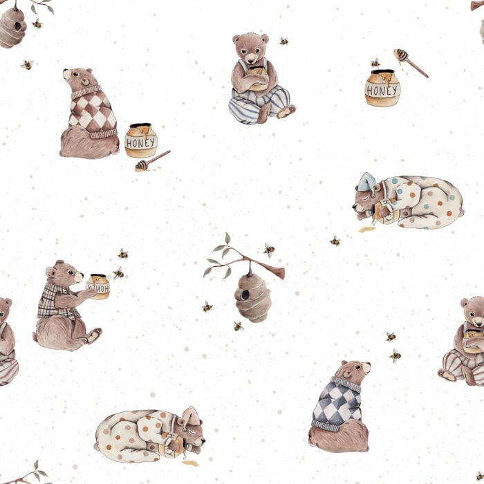 Tissu Imprimé Ourson Miel Abeille, 10 tissus au choix