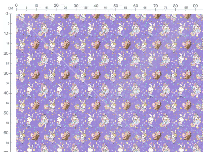 Tissu Imprimé Girly Paques Lapin Hérisson Violet, 10 tissus au choix – Image 2