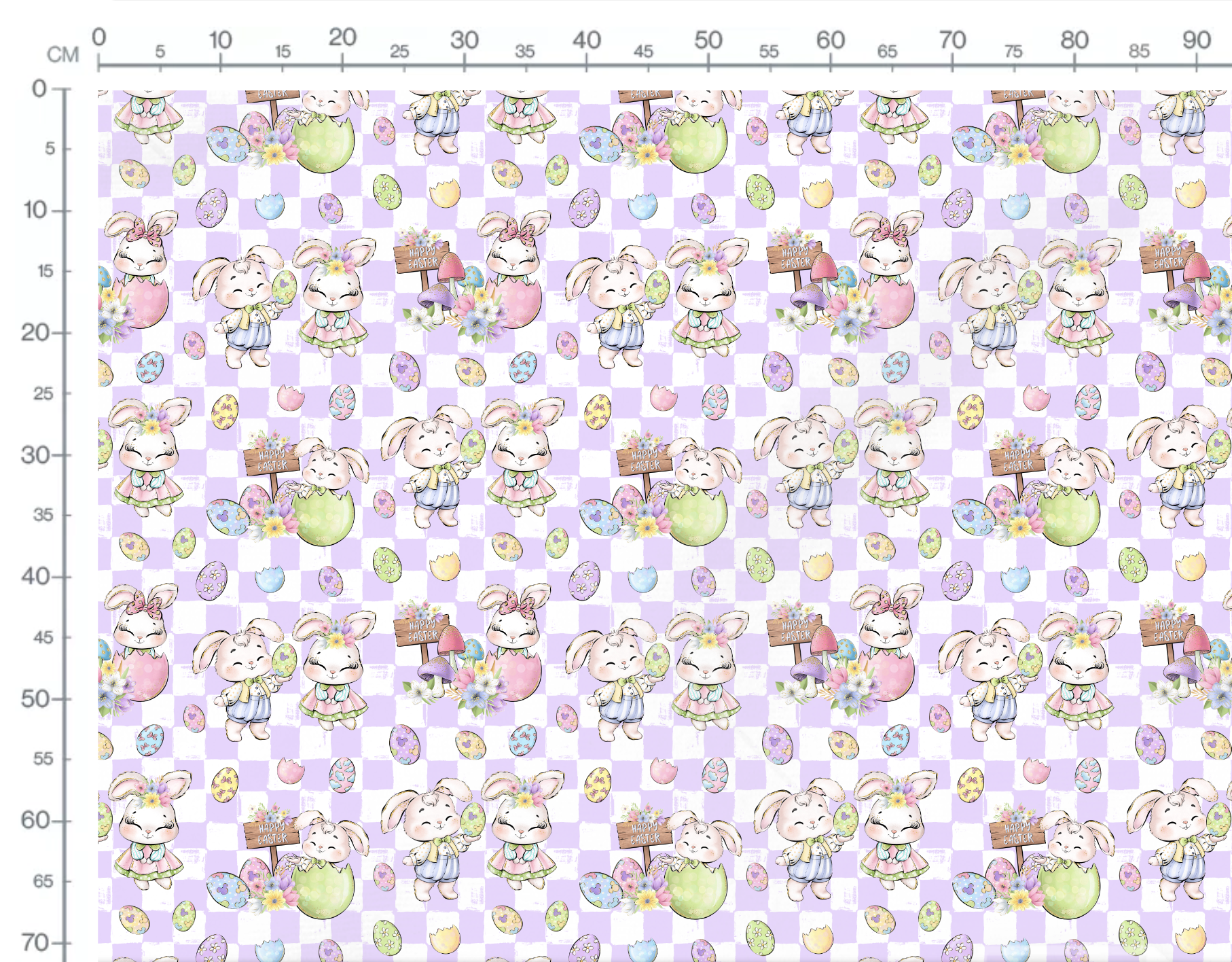 Tissu Imprimé Paques Girly Lapins Carreaux, 10 tissus au choix – Image 2