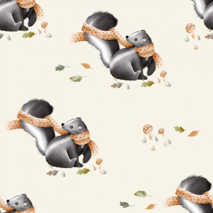 Tissu Imprimé Mouffette Automne, 2 coloris et 10 tissus au choix