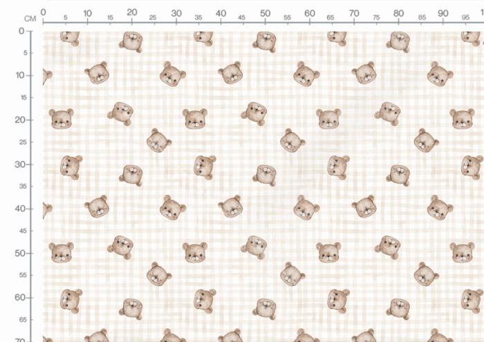 Tissu Imprimé Petit Ourson Adorable Vichy Petit Beige, 10 tissus au choix – Image 2