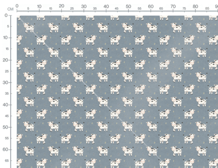 Tissu Imprimé Vache Heureuse Bleu, 10 tissus au choix – Image 2