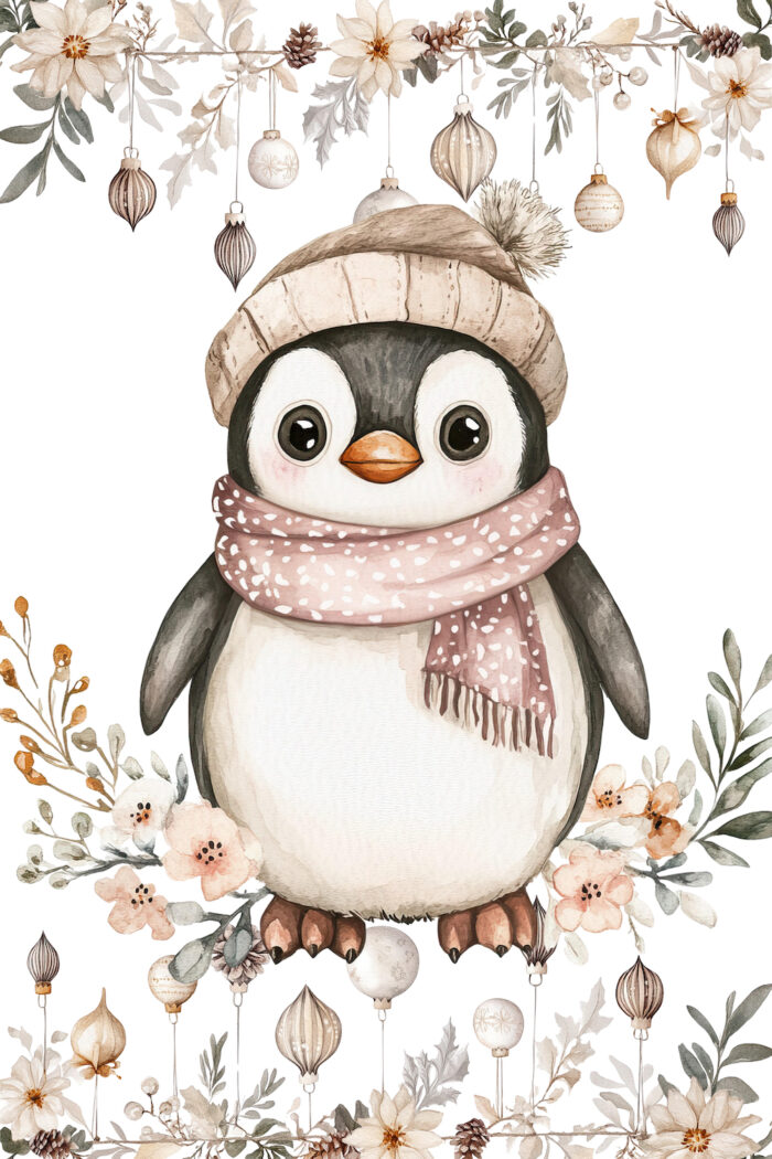 Panneau Tissu Couverture Hiver Noel Boho Pingouin, 2 tailles