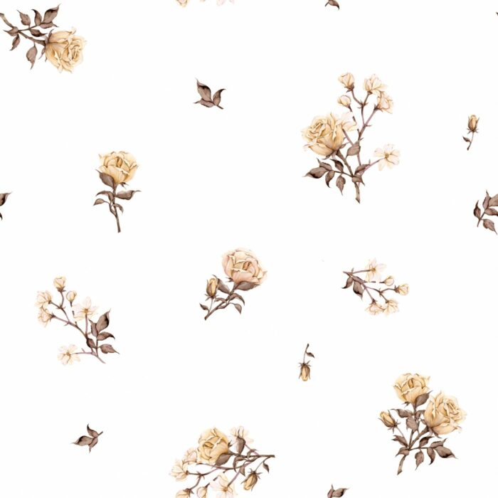 Tissu Imprimé Fleuri Vintage Jaune Blanc, 10 tissus au choix