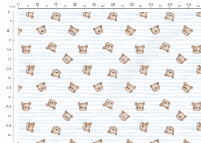 Tissu Imprimé Petit Ourson Adorable Raye Bleu, 10 tissus au choix – Image 3