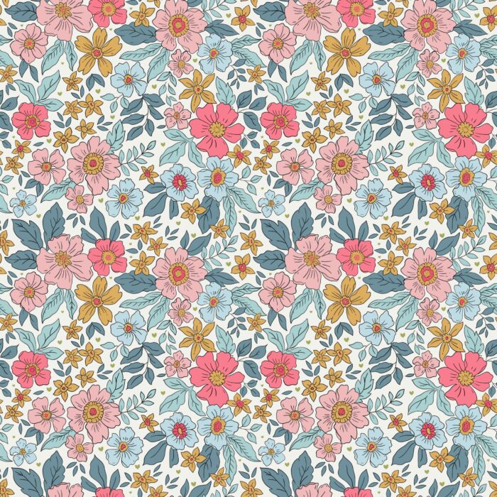 Tissu Fleuri Joie de Vivre Marine, 10 tissus au choix