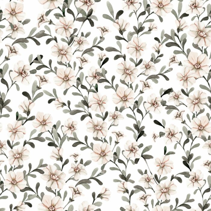 Tissu Fleurs Blanches Vintage Blanc, 10 tissus au choix