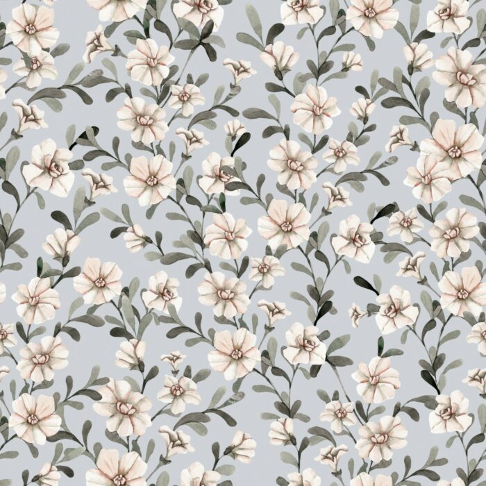 Tissu Fleurs Blanches Vintage Bleu, 10 tissus au choix