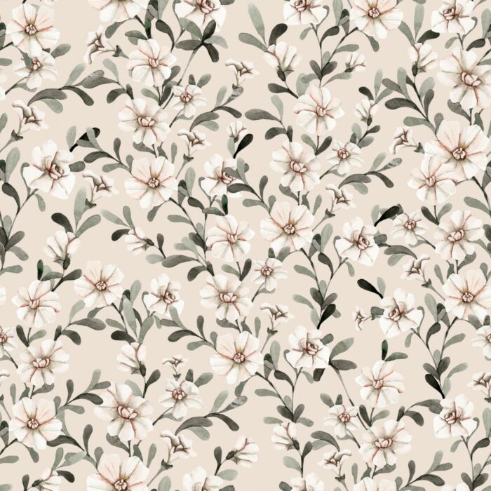 Tissu Fleurs Blanches Vintage Crème, 10 tissus au choix
