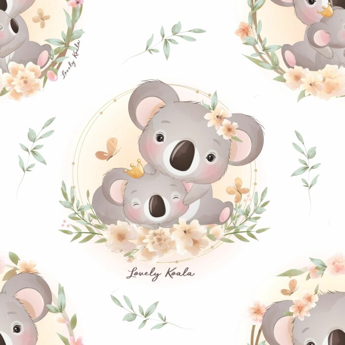 Tissu Imprimé Exclusif Koala Mignon Beige, 7 tissus au choix