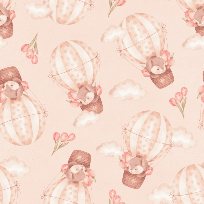 Tissu Imprimé Lapin Ballons Tulipes Rose Petit, 10 tissus au choix – Image 2