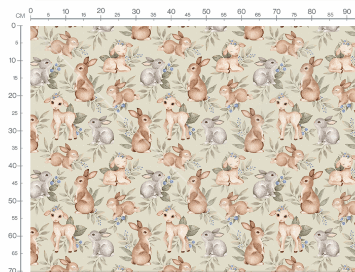 Tissu Imprimé Lapin et Agneau Vert Grand, 10 tissus au choix – Image 3