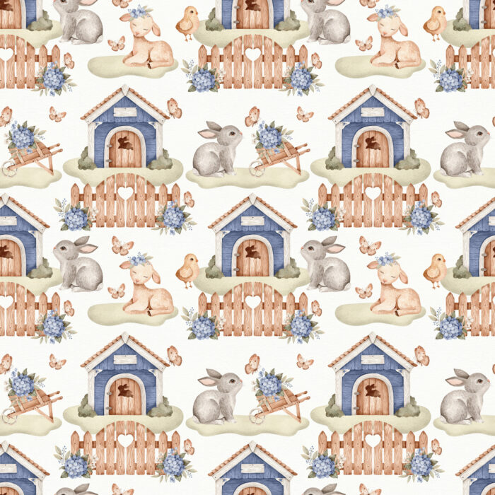 Tissu Imprimé Paques Animaux Jardin Petit, 10 tissus au choix