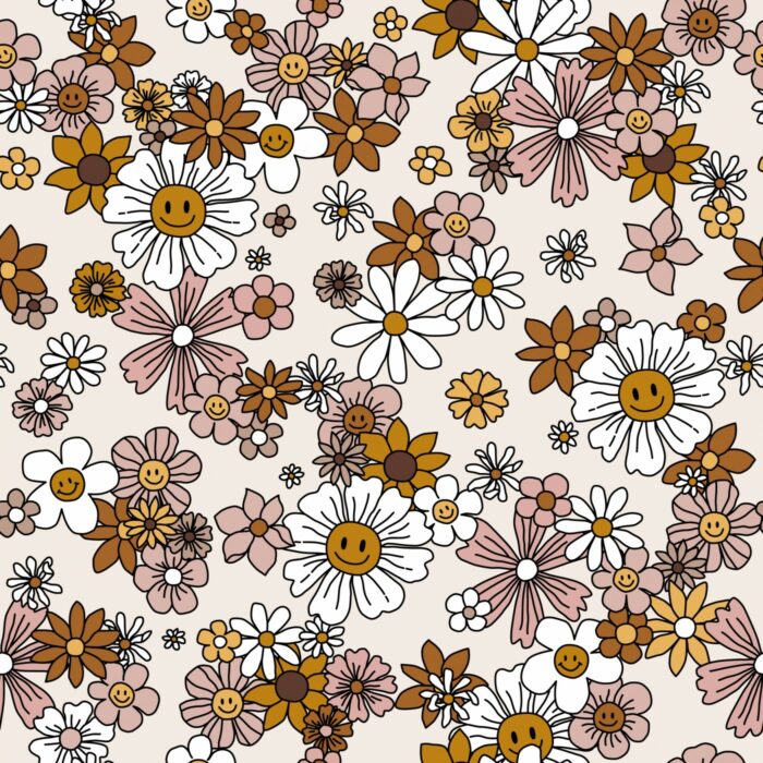 Tissu Imprimé Rétro Groovy Fleurs, 10 tissus au choix