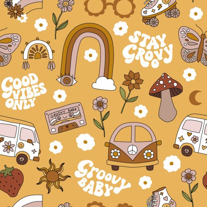 Tissu Imprimé Rétro Groovy Good Vibes, 10 tissus au choix