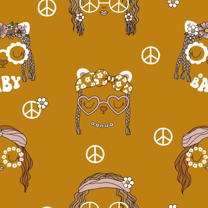 Tissu Imprimé Rétro Groovy Paix, 10 tissus au choix