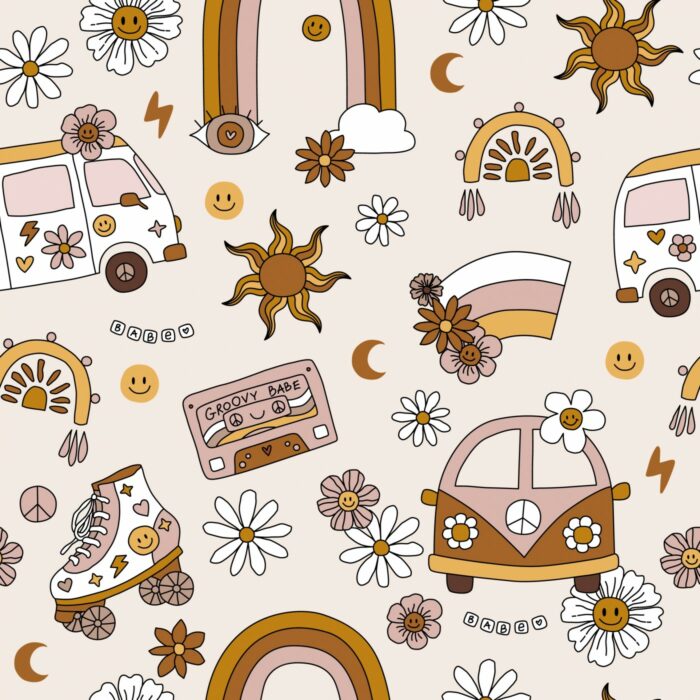 Tissu Imprimé Rétro Groovy Pastel, 10 tissus au choix – Image 2