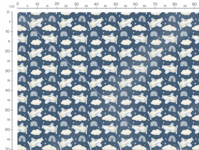 Tissu Imprimé Bébé Avion Arc-en-ciel Bleu, 10 tissus au choix – Image 3