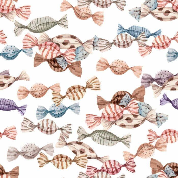 Tissu Imprimé Bonbons Vintage Blanc, 10 tissus au choix