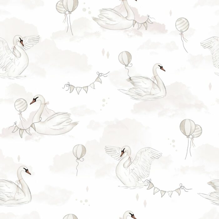 Tissu Imprimé Cygne Ballon Blanc, 10 tissus au choix
