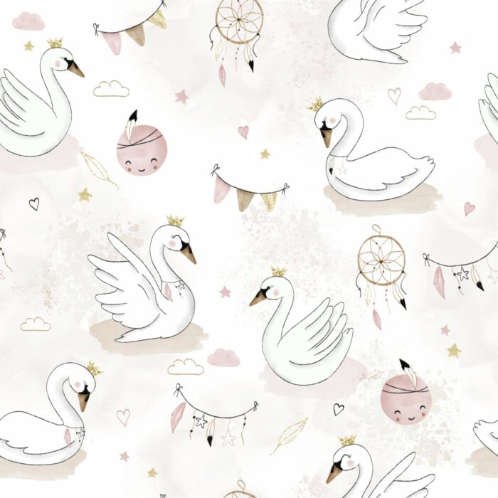 Tissu Imprimé Cygne Princesse Boho Blanc, 10 tissus au choix