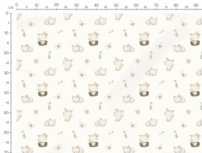Tissu Imprimé Exclusif Chaton Mignon Crème, 10 tissus au choix – Image 2