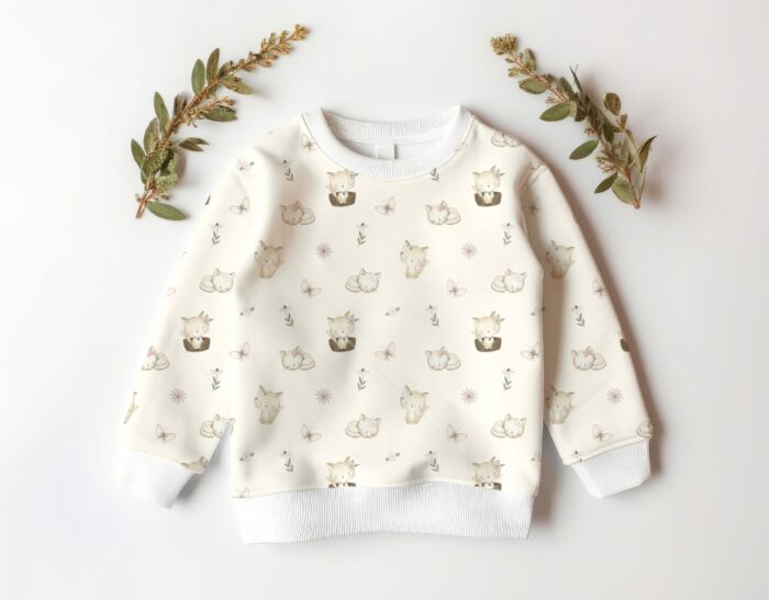 Tissu Imprimé Exclusif Chaton Mignon Crème, 10 tissus au choix – Image 4
