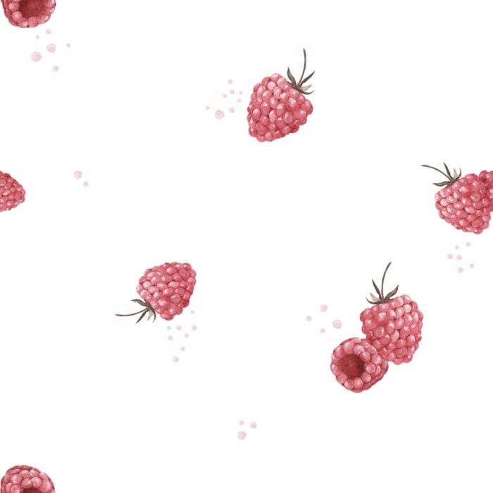 Tissu Imprimé Fruits Framboises Blanc, 10 tissus au choix