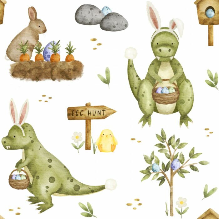 Tissu Imprimé Paques Dinosaure, 10 tissus au choix
