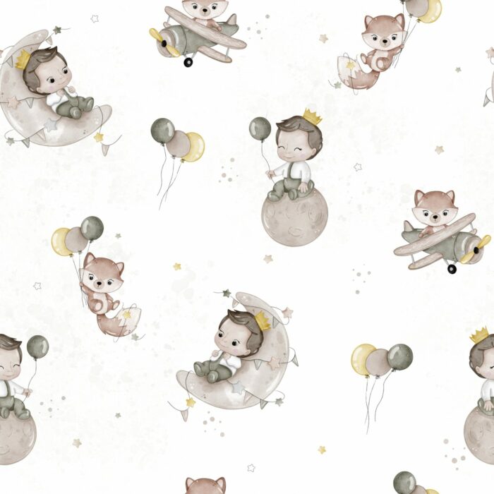 Tissu Imprimé Petit Garçon Prince Ballons Blanc, 10 tissus au choix